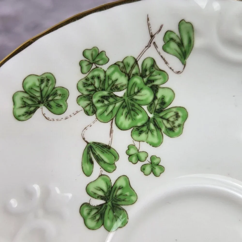 Hammersley & Co Lucky Shamrock Tea Cup & Saucer Bone China Gold Trim Vintage